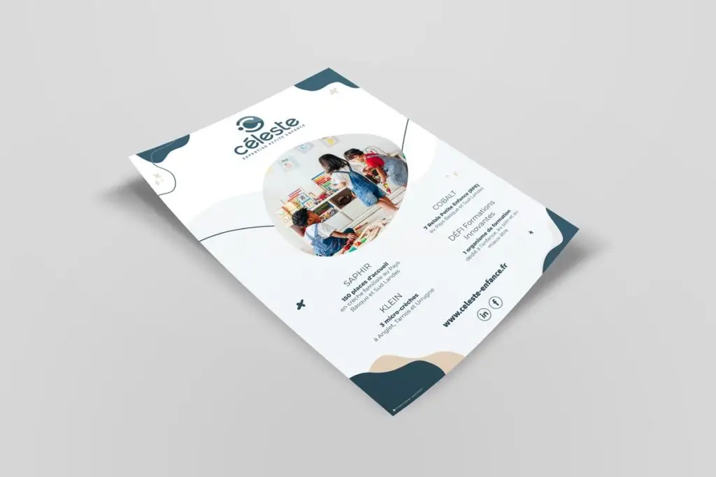 Mock-up de l'affiche pour CÉLESTE, groupe associatif expert de la petite enfance au Pays Basque et Sud-Landes